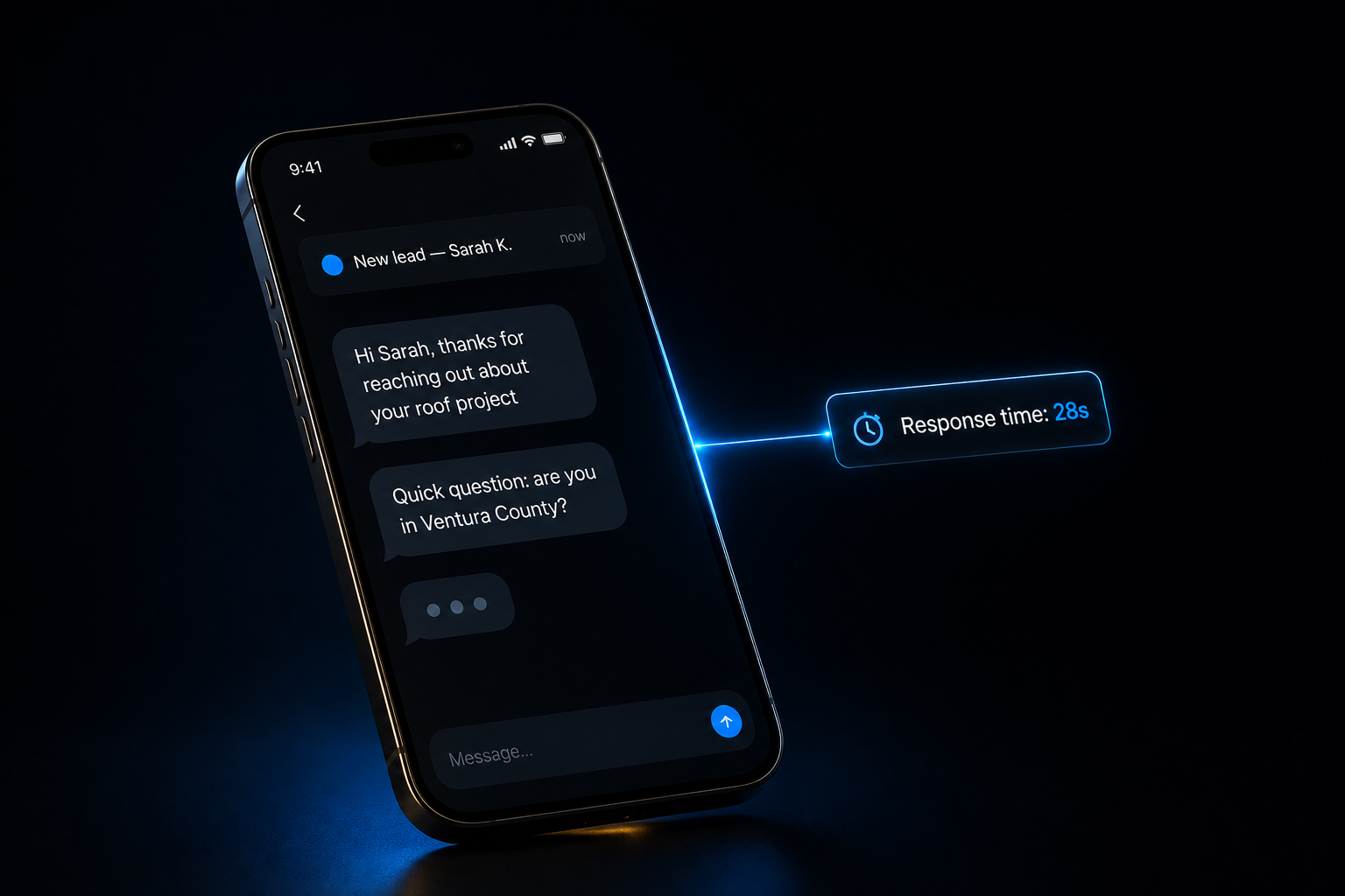 Intake Response — automated SMS thread responding to a new lead within 28 seconds