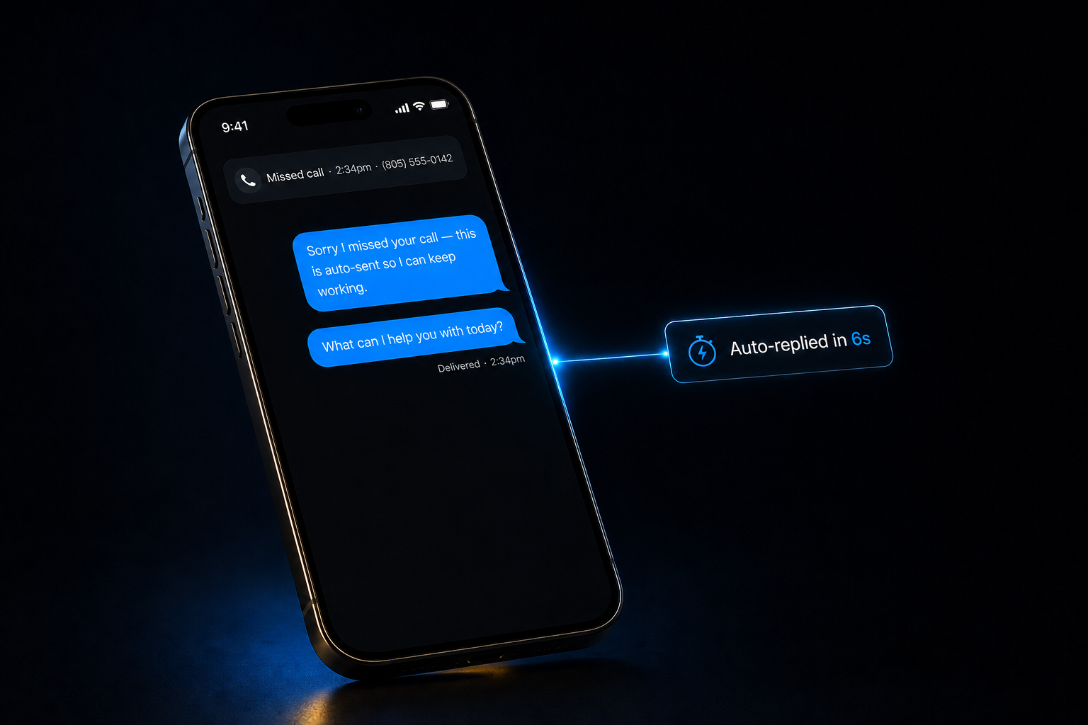 Missed Call Text-Back — instant SMS auto-reply firing within 6 seconds of a missed call